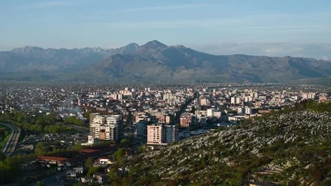 Shkoder, Albania, panoramic view of the city. Buildings in the city Stock Footage 308017338