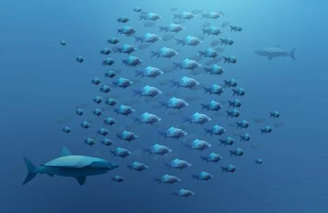 Shoal of fish and sharks Stock Illustration