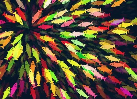 Shoal of multicolored fish pattern Stock Illustration
