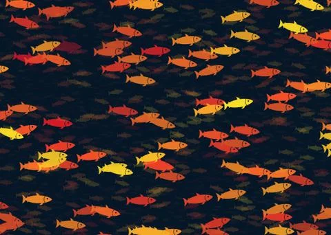 Shoal of multicolored fish pattern Stock Illustration