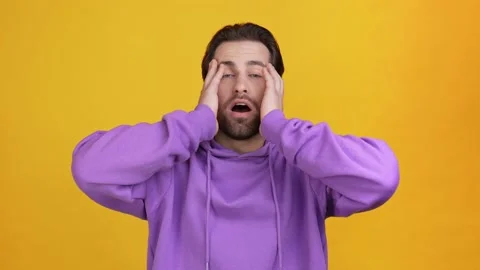 Shock guy open eyes horror dream nap scream isolated shine color background Stock Footage 165862633