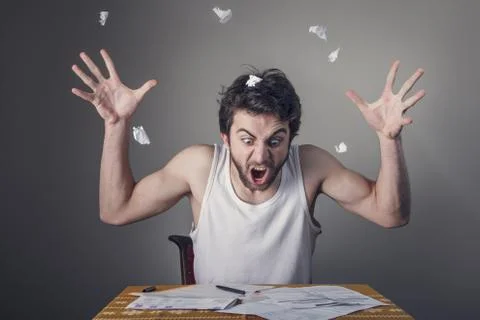 In shock with his electricity or cable bills Stock Photos