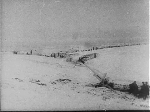 Shock troops of the Workers' and Peasants' Red Army use ice gliders and rocket Stock Footage 79468249