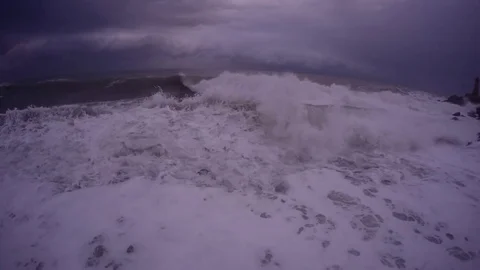 Shock Wave Bump Into Sea-Front Close up Stock Footage