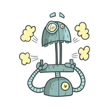 Shocked And Scared Blue Robot Cartoon Outlined Illustration With Cute Android イラスト素材