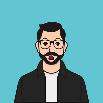 Shocked Bearded Flat Man Vector Illustration Stock Illustration