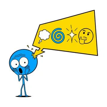 Shocked Blue Character with Thought Bubble Stock Illustration