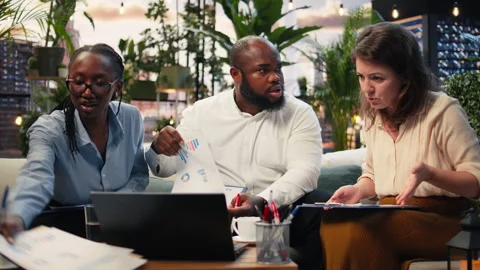 Shocked businesspeople react with negative emotion to low company KPIs Stock Footage 345165590