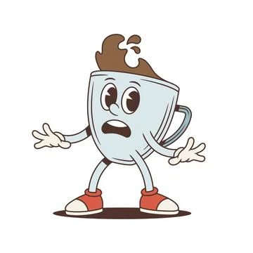 Shocked coffee cup mascot with a scared expression. Funny comic personage in  Stock-Illustration