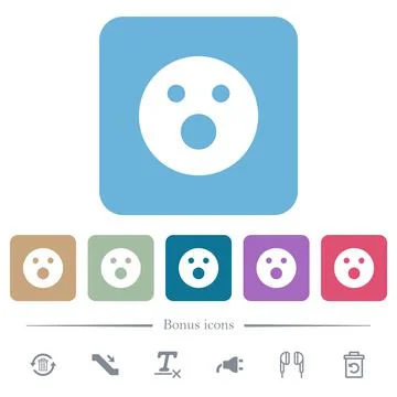 Shocked emoticon solid flat icons on color rounded square backgrounds Illustrazione stock