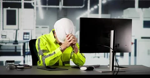 Shocked Engineer In Automated Semiconductor Assembly Line Stock Photos