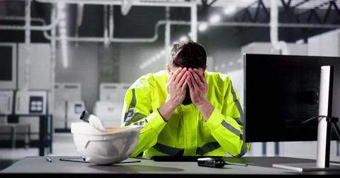 Shocked Engineer In Automated Semiconductor Assembly Line Stock Photos