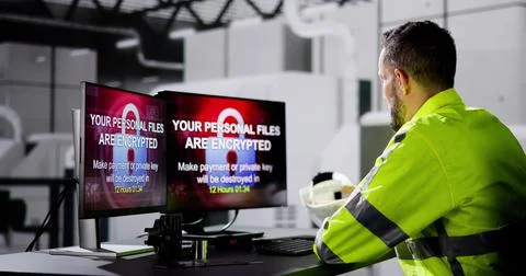 Shocked Engineer In Automated Semiconductor Assembly Line Stock Photos