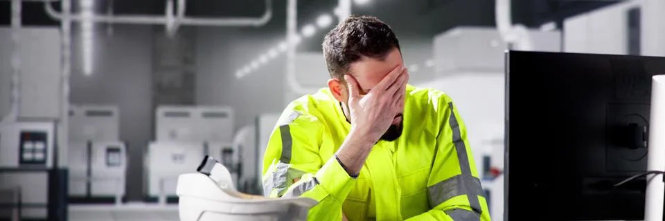 Shocked Engineer In Automated Semiconductor Assembly Line Stock Photos