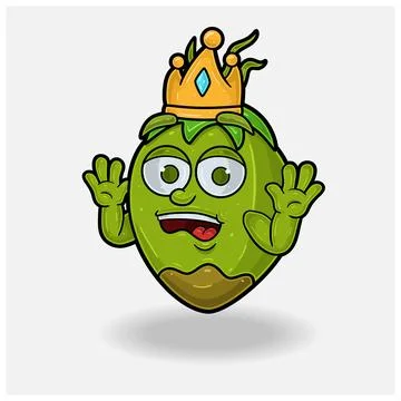 Shocked expression with Coconut Fruit Crown Mascot Character Cartoon. Stock Illustration