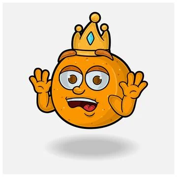 Shocked expression with Orange Fruit Crown Mascot Character Cartoon. Stock Illustration