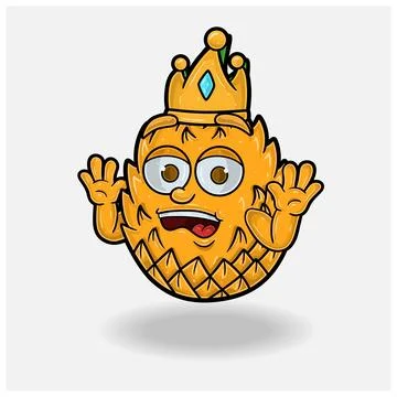Shocked expression with Pineapple Fruit Crown Mascot Character Cartoon. Stock Illustration