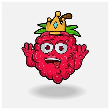 Shocked expression with Raspberry Fruit Crown Mascot Character Cartoon. Stock Illustration