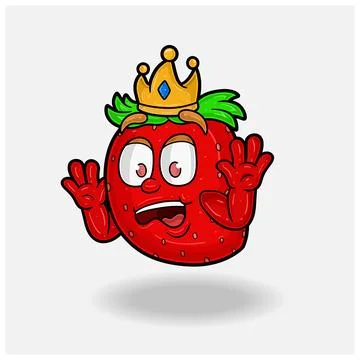 Shocked expression with Strawberry Fruit Crown Mascot Character Cartoon. Stock Illustration