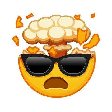 Shocked face with exploding head and sunglasses Large size of yellow emoji .. Stock Illustration