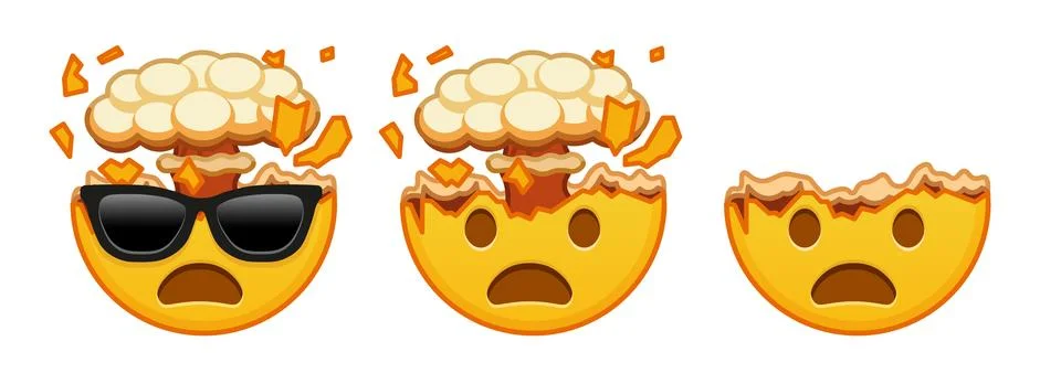 Shocked face with exploding head Set of three emoji Stock Illustration