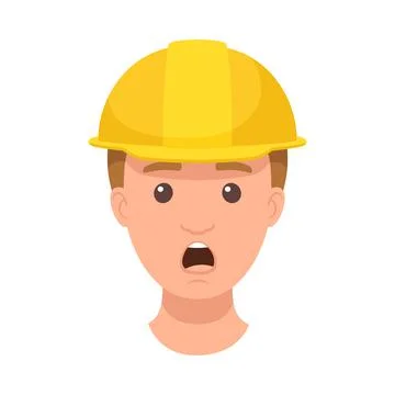 Shocked Man Builder Character Head in Yellow Hard Hat and Amazed Face Expression Stock Illustration