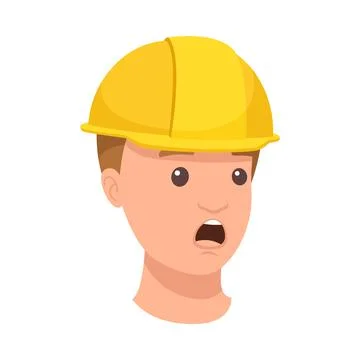 Shocked Man Builder Character Head in Yellow Hard Hat and Amazed Face Expression Stock Illustration