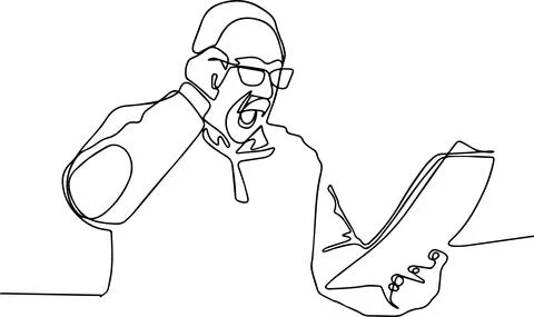 Shocked mature man looking at a document Stock Illustration