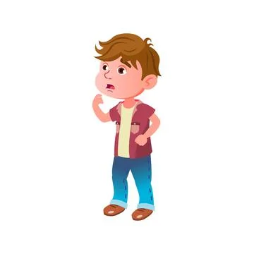 Shocked pale boy staring at ghost in chamber of horrors cartoon vector Stock Illustration