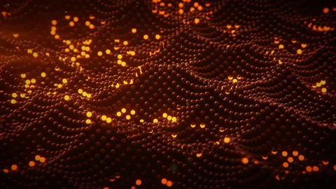 Shockwave on surface of orange glowing spheres seamless loop 3D render animation Stock Footage 155948251
