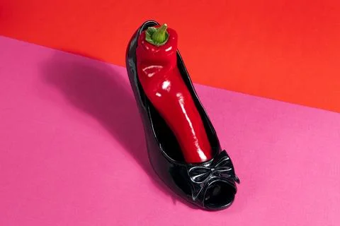 Shoe and red pepper inside Stock Photos