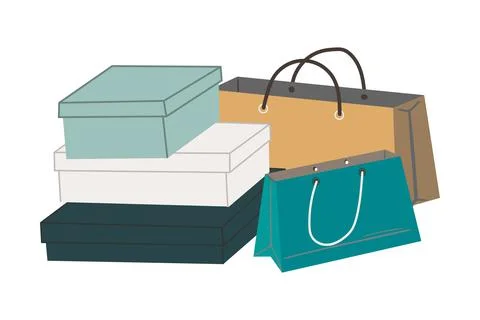 Shoe boxes. Cartoon stack of gift and shopping paper bags, hand drawn grocery Stock Illustration