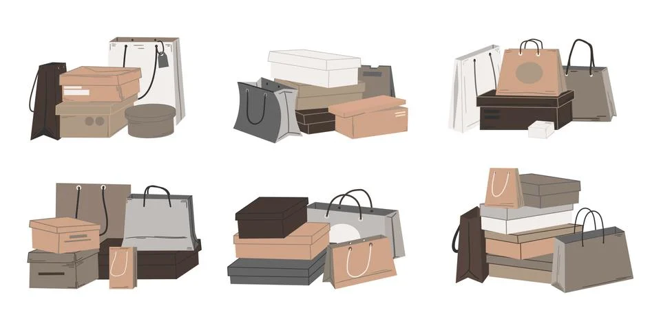 Shoe boxes. Packaging for purchases and presents, stack of gifts and shopping Stock Illustration