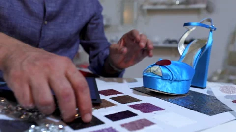 Shoe designer working with high heels for the production of handmade. Stock Footage 146165152