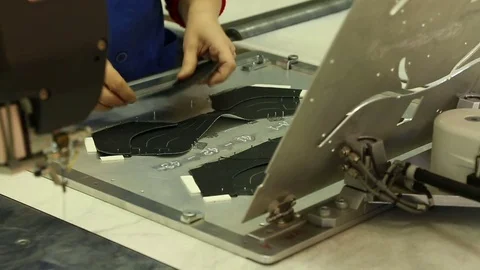 Shoe factory semi-automatic stitching parts of the Shoe Stock Footage 73848053
