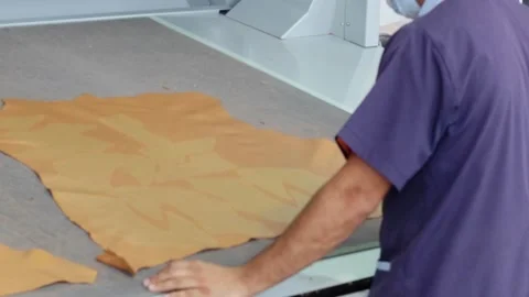 Shoe Factory - Shoes making process with worker Stock Footage 136729690