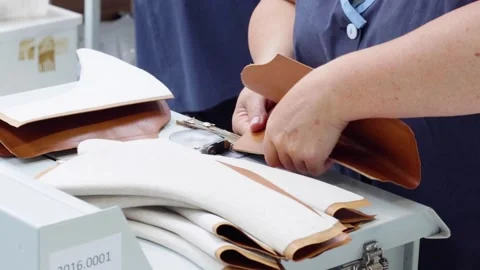 Shoe Factory - Shoes making process with worker Stock Footage 136729691