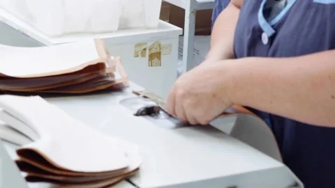 Shoe Factory - Shoes making process with worker Stock Footage 136729700