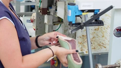 Shoe Factory - Shoes making process with worker Stock Footage 136729735