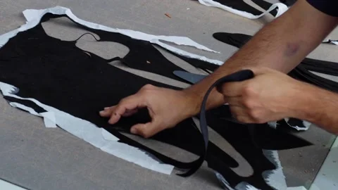 Shoe Factory - Shoes making process with worker Stock Footage 136729758