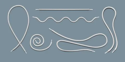 Shoe lace. White shoelace string. 3D sneaker rope or boots round cord. Realistic Stock Illustration