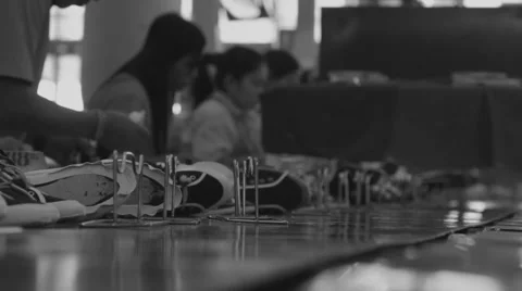 Shoe making conveyor Stock Footage 46013674