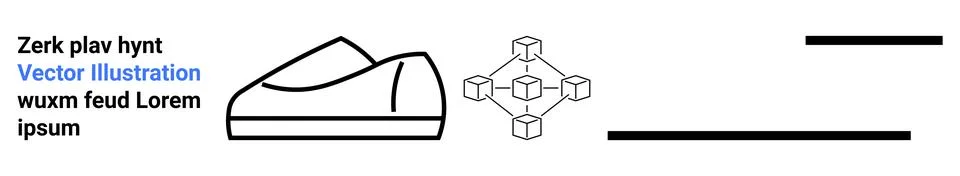 Shoe outline, network structure with nodes, bold horizontal lines, and placeh 库存插图