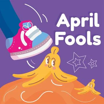 Shoe ready to slice on a banana shell April fool template Vector Illustrazione stock