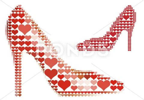Shoe with red heart pattern, vector Stock Illustration