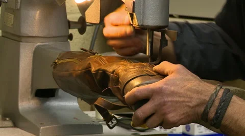 Shoe Repair Machine Stitching Boot = Stock Footage 60965083