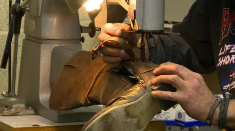 Shoe Repair Machine Stitching Boot Stock Footage 60980750