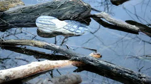 Shoe in a river Stock Footage 10886559