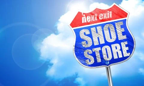 Shoe store, 3D rendering, blue street sign 库存插图