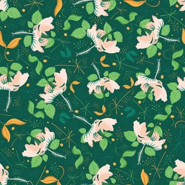 Shoeblackplant vector motif artwork continuous pattern with contour plants and Stock Illustration